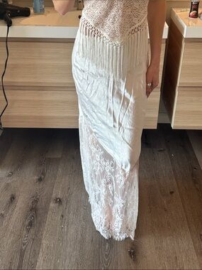 White Lace-Trim Maxi Skirt S